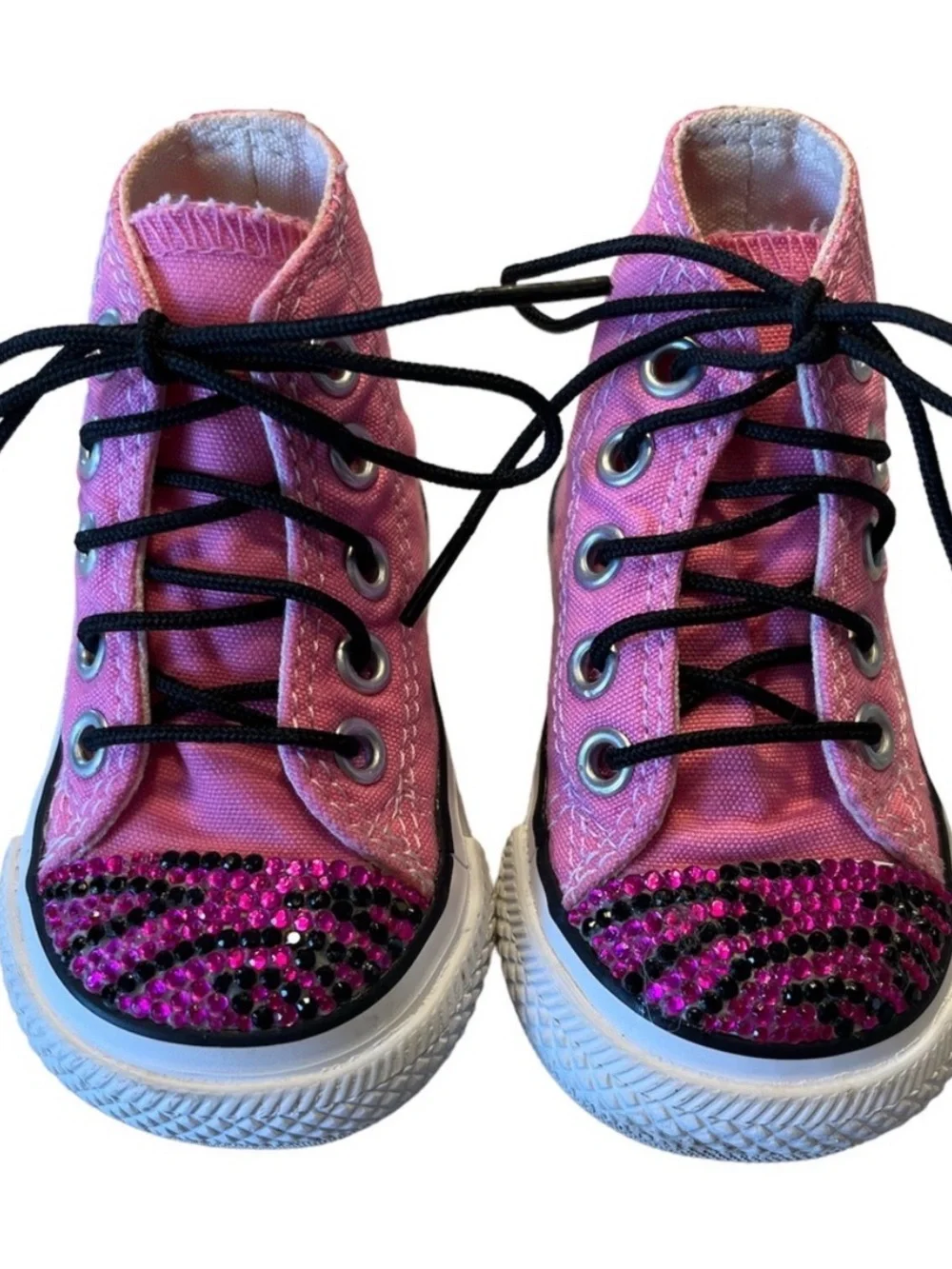 Converse All Star Pink Custom Rhinestone Zebra Bling High Top Sneakers Size 2